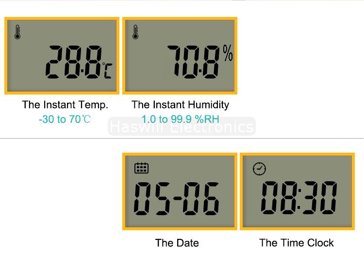 показывает текущую температуру и влажность, дата и время автоматически обновляются после установки на ПК с помощью нашего бесплатного программного обеспечения.